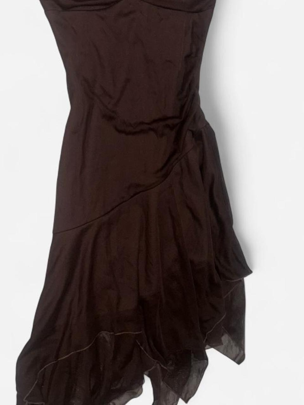 Trixxi Strapless Asymmetrical Dress in Chocolate Brown